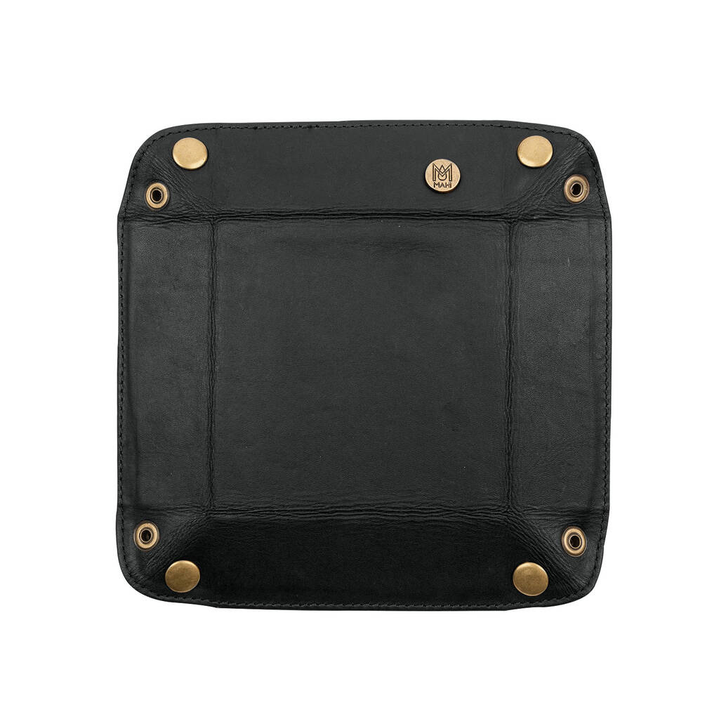 Personalised Black Leather Valet Tray Coin Dish By MAHI Leather ...