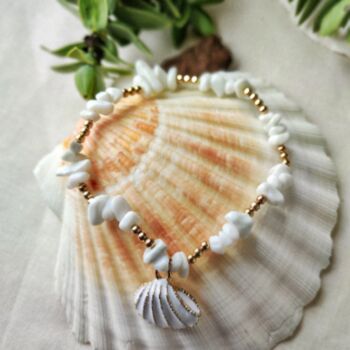 White Sea Clam Boho Seashell Bracelet, 4 of 4