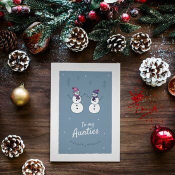 'To My Aunties' Christmas Greetings Card Snowmen Design, 5 of 10