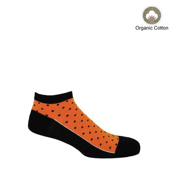 Multistripe Black And Polka Orange Men's Trainer Socks, 3 of 8