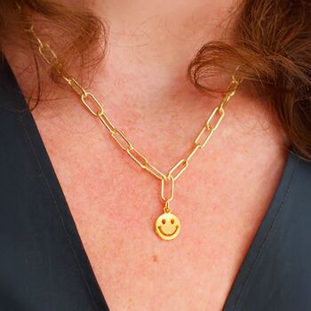 Smile Yourself Happy Charm Textured Chain Necklace, 2 of 4