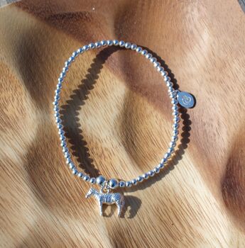 Sterling Silver Ball Bead Bracelet With Zebra Charm, 3 of 5