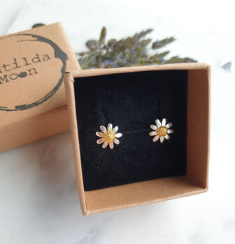 Sterling Silver Daisy Flower Two Tone Stud Earrings, 5 of 8