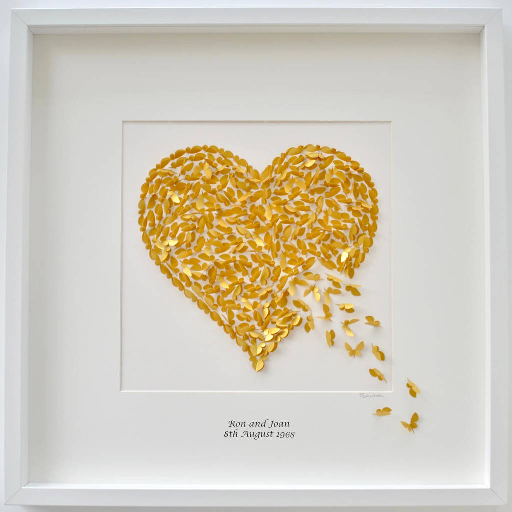 Golden Wedding Anniversary Butterfly Heart By Inkywool Butterfly Art