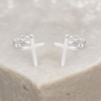 Tiny Sterling Silver Cross Stud Earrings, 3 of 6