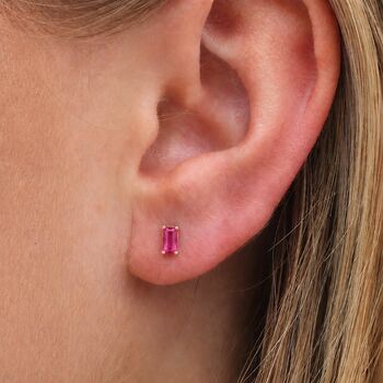 Sterling Silver Faceted Ruby Baguette Stud Earrings, 2 of 4