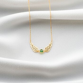 Sterling Silver Angel Wing Necklace With Birthstone, 2 of 8