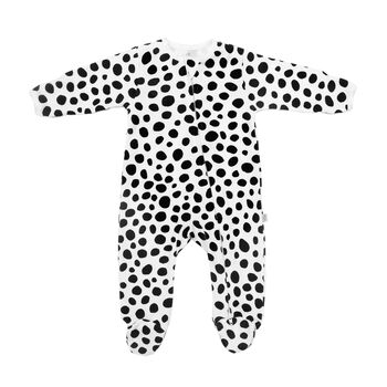 Dalmatian Print Zip Up Baby Sleepsuit, Organic Cotton, 2 of 4