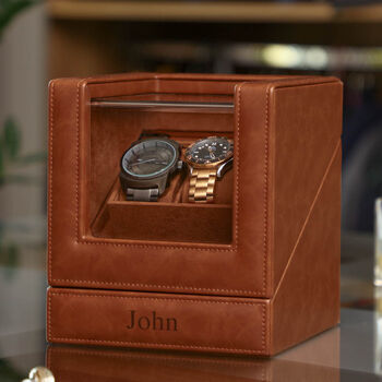 Personalised Tan Faux Leather Watch Box, 6 of 6