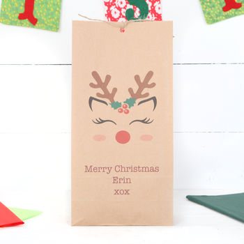 Personalised Boy Or Girl Reindeer Christmas Gift Bag, 2 of 3