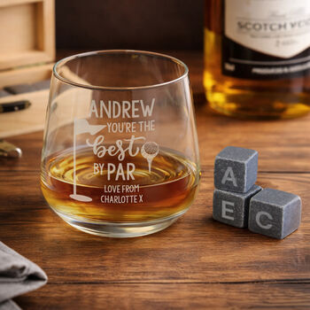 Personalised 'Best By Par' Glass And Whisky Stones Set, 2 of 9