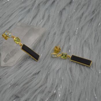 Black Onyx, Peridot, Blue Topaz Earrings, 9 of 11