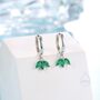 Sterling Silver Emerald Green Cz Marquise Crown Huggie Hoop Earrings, thumbnail 3 of 11