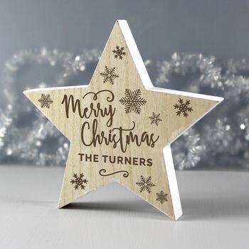 Merry Christmas Personalised Wooden Star Decoration, 3 of 3
