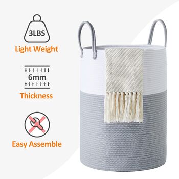 58 L White And Grey Cotton Rope Woven Storage Basket, 6 of 8