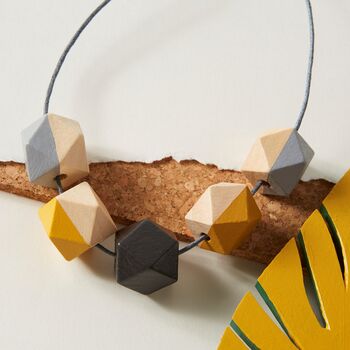 Grey And Mustard Geometric Necklace, 3 of 6