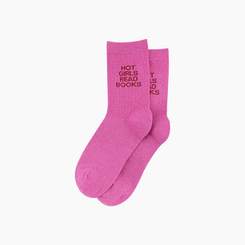 Read Books Combed Cotton Glitter Socks In Hot Pink, 3 of 4
