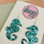 Teal Large Seahorse Glitter Resin Earrings, thumbnail 4 of 4