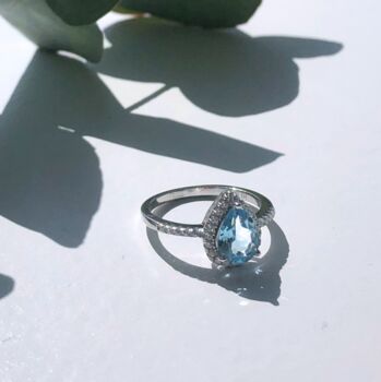 Pear Drop Blue Topaz 925 Sterling Silver Classic Ring, 2 of 3