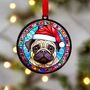 Pug In Santa Hat Suncatcher Decoration, thumbnail 1 of 6