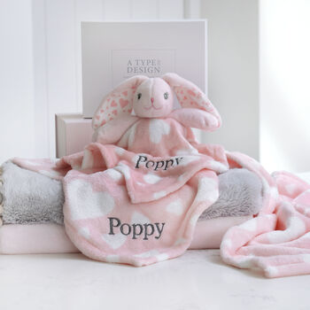 Personalised Bunny Hearts Comforter And Blanket Set, 8 of 9