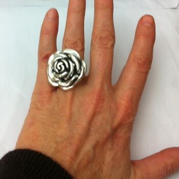 Large Flower Ring In Sterling Silver, 4 of 5