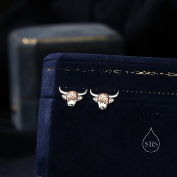 Two Tone Highland Cow Stud Earrings In Sterling Silver, 4 of 9