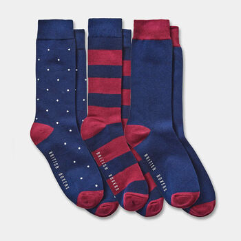 Men's Three Sock Gift Box Navy And Wine, 2 of 5