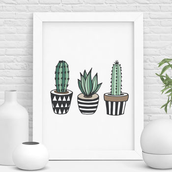 Cactus Print Illustrated Set In Green, 3 of 3
