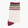 Glitter Mid Calf Ribbed Cotton Socks Varsity Striped Cuff Cream Khaki, thumbnail 4 of 5