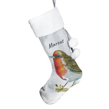 Personalised Robin Silver Grey Stocking, 3 of 3