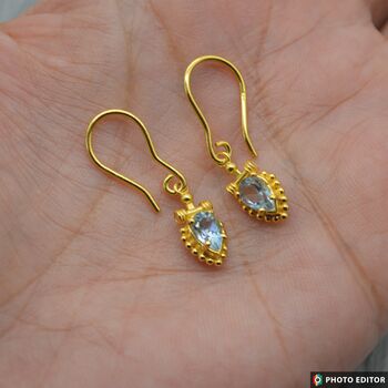 Blue Topaz Dangle Earrings: Silver Or Gold, Floral Drop, 5 of 7
