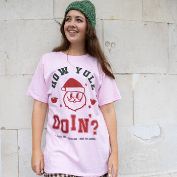 How Yule Doin' Women's Christmas T Shirt In Pink, 3 of 4