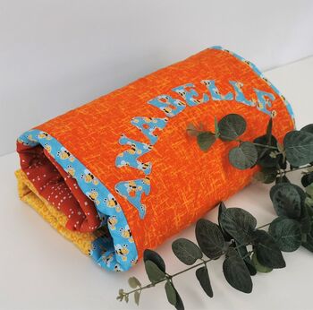 Vibrant Orange Blue Personalised Patchwork Blanket, 8 of 12