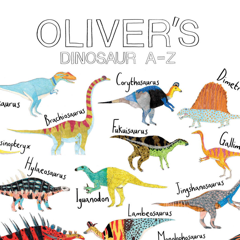 personalised dinosaur alphabet a z print by james barker