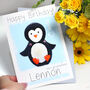 Personalised Penguin Blue Birthday Card, thumbnail 1 of 6