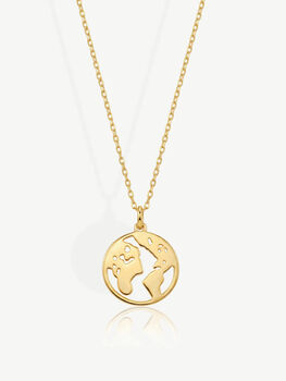 World Coin Pendant Necklace For Her 18k Gold Plated, 3 of 4