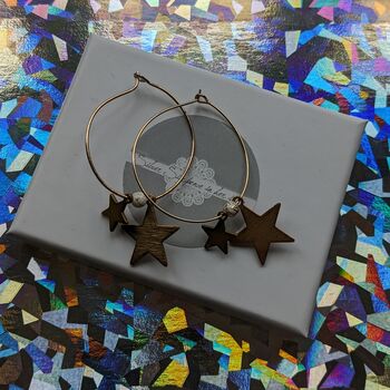Large Gold Star Charm Hoop Earrings, 3 of 7