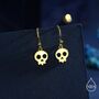 Sterling Silver Cute Skull Drop Hook Earrings, thumbnail 3 of 11