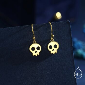 Sterling Silver Cute Skull Drop Hook Earrings, 3 of 11