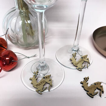 Personalised Five Christmas Reindeer Wine Glass Charms, 6 of 8