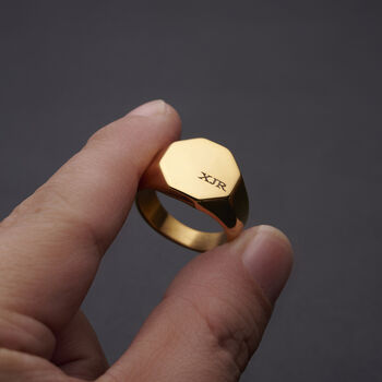 Engraved Hexagon Signet Gold Ring, 2 of 11