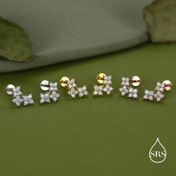 Opal Colour Cz Hydrangea Bouquet 16 G Flat Back Earrings In Sterling Silver, 2 of 11