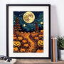 Spooky Pumpkin Field Linocut Style Art Print, thumbnail 1 of 3