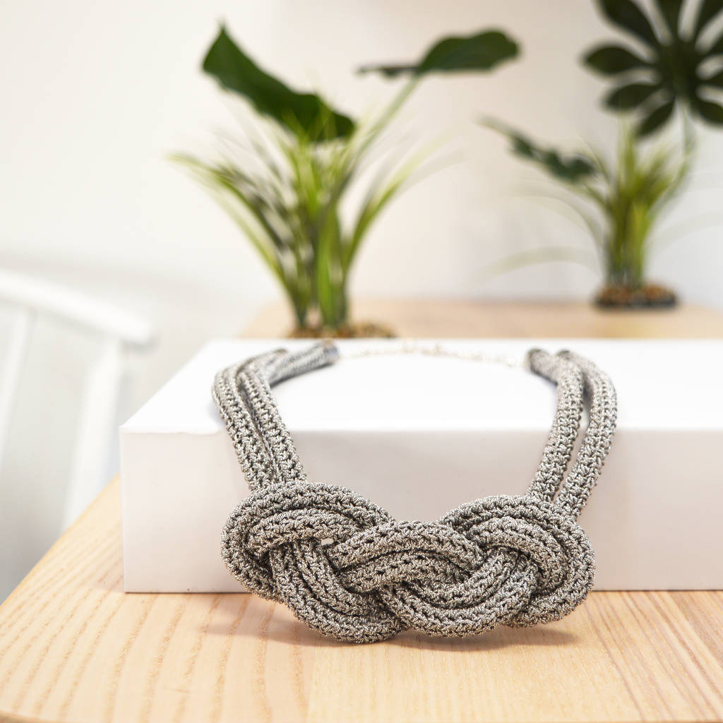 Knotted Real Silver Thread Crochet Necklace Kit, 1 of 4