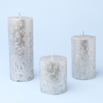 G Decor Adeline Silver Metallic Textured Pillar Candle, 6 of 7