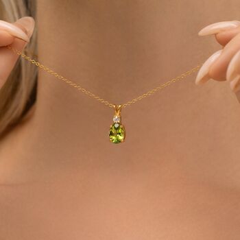 Peridot Pendant Necklace In Sterling Silver And Gold, 8 of 11
