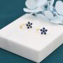 Tiny Sapphire Blue Forget Me Not Flower Cz Hoop Earrings, thumbnail 3 of 11