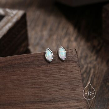 Sterling Silver White Opal Marquise Stud Earrings, 4 of 11