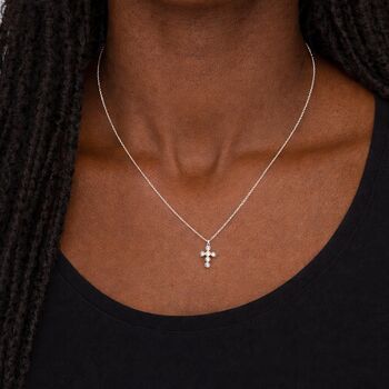 Tiny Personalised Sterling Silver Pearl Cross Necklace, 2 of 7